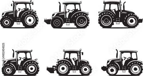 Black Tractor Vector Icons | Farming Graphics Pack

