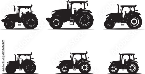 Farm Tractor Silhouette Set | Agricultural Machine Graphic Design