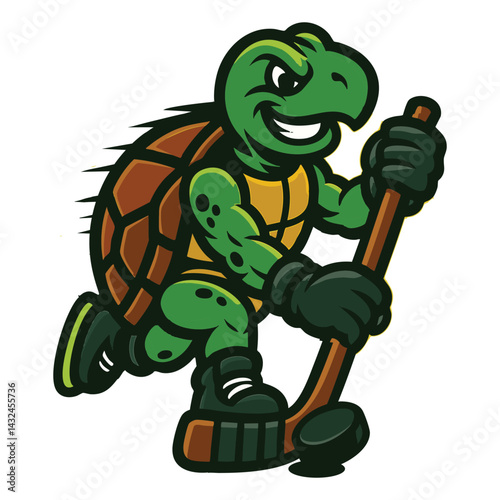  Cartoon Turtle Playing Ice Hockey