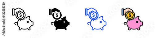 Piggy Bank Icon Collection With Multiple Styles