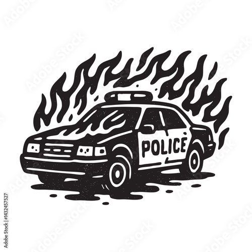 Police Car fire flame