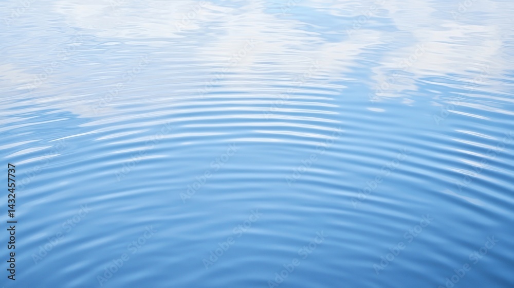 Naklejka premium A serene water surface reflecting clouds, showcasing gentle ripples that create a calming visual effect.