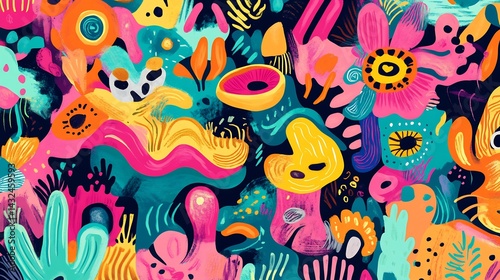 Vibrant Abstract Floral Forms: A Joyful, Energetic Painting