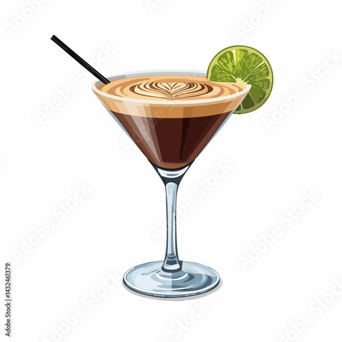 Espresso Martini cocktail illustration. Isolated vector graphic.