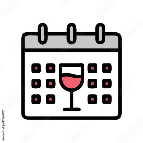 Calendar with Wine Glass Icon Design photo