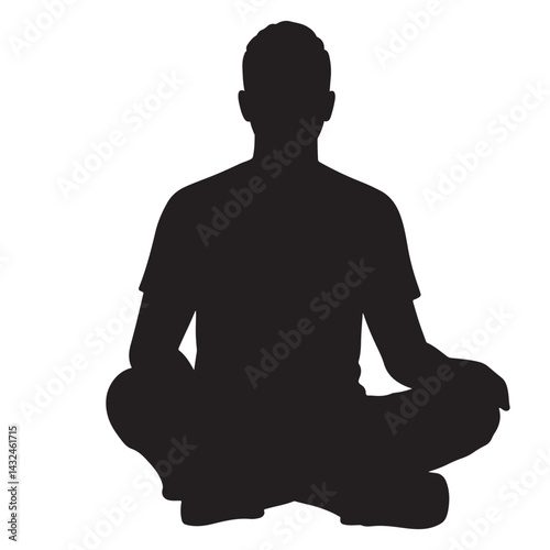 Man Sitting on Ground Silhouette – Relaxed Male Figure Vector Illustration