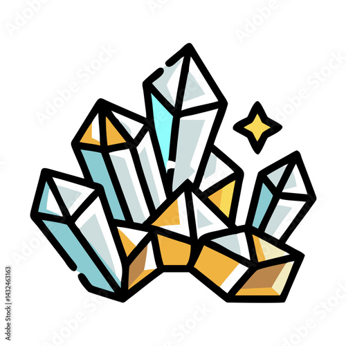 Crystal Rocks and Gems Cluster Icon Design