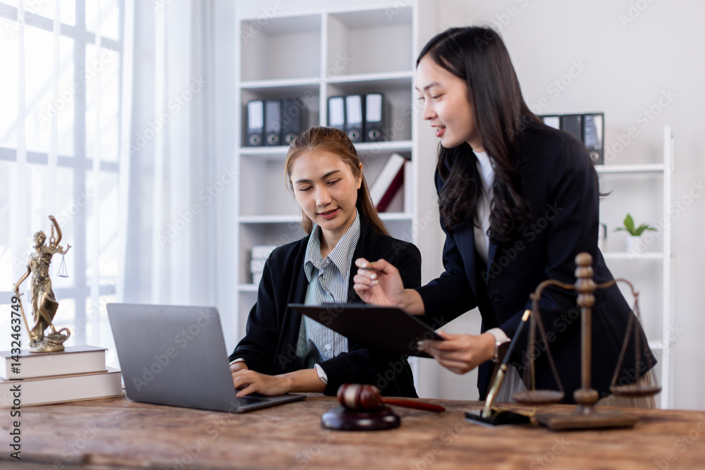 Asian Business woman and lawyer discuss the contract document. Treaty of the law. Sign a contract business lawyer Business partnership meeting concept.
Asian Business woman and lawyer discuss the contract document. Treaty of the law. Sign a contract business lawyer Business partnership meeting concept.