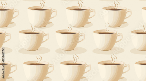 Obraz na płótnie Seamless pattern with hand-drawn steaming coffee cups on soft beige background w salonie