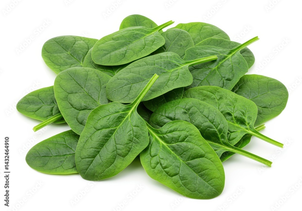 Fresh vibrant spinach leaves a healthy and nutritious ingredient for salads and recipes isolated on a bright white background