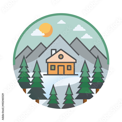 Hilltop House with Pines Icon Design