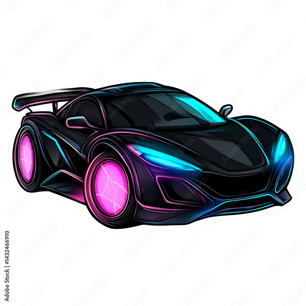 Naklejka premium Futuristic sports car showcase urban cityscape sticker design neon environment dynamic perspective aofthanit concept