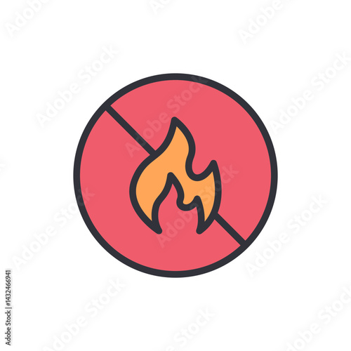 Not flammable colored icons, minimalist vector illustration ,simple transparent graphic element .Isolated on white background