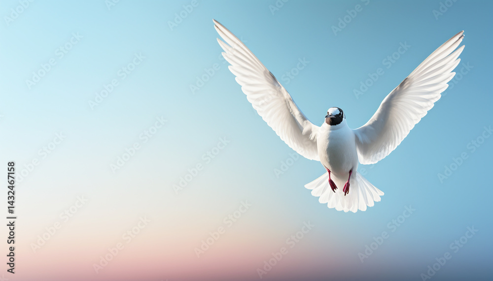 Obraz premium White Bird in Flight with Wings Spread Against Gradient Sky