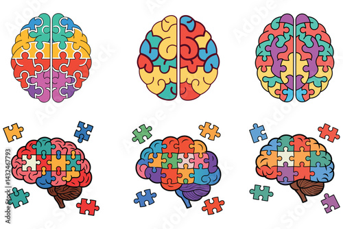 Colorful Brain Puzzle Representing Diverse Minds