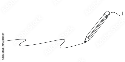 continuous line drawing of wooden pencil writing.single line vector illustration of pencil making a line.concept of education and art of one line drawing