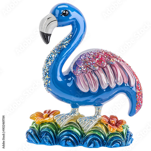 Sparkling Blue Flamingo Figurine Colorful Glitter Tropical Bird Decor Home Ornament