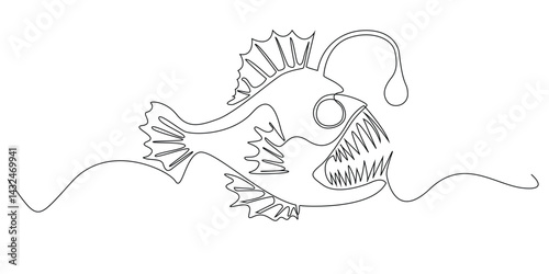 one continuous line drawing of lantern fish.single line vector illustration of lantern fish.one line drawing art