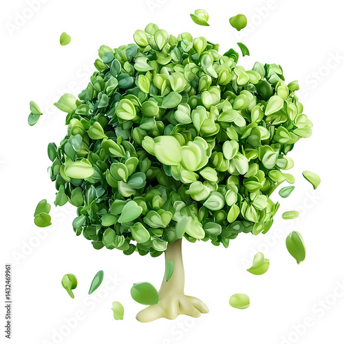 Lush Green Tree with Falling Leaves Nature Spring Ecology Environment 3D Render