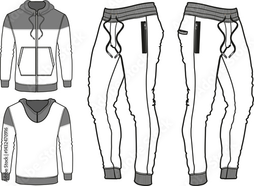 Tracksuit sports item men and women color option with black white fully editable file