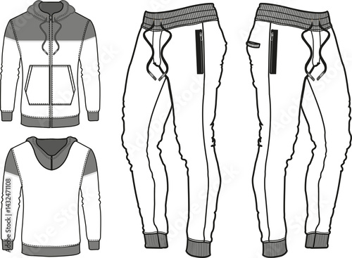 Tracksuit sports item men and women color option with black white fully editable file