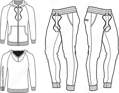 Tracksuit sports item men and women color option with black white fully editable file