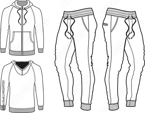 Tracksuit sports item men and women color option with black white fully editable file