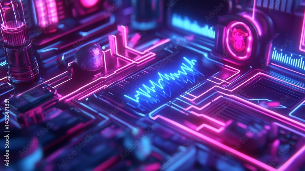 Futuristic Technology Interface with Neon Accents and Data Visualization Futuristic Technology Interface with Neon Accents and Data Visualization