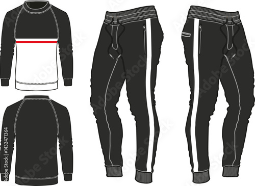 Tracksuit sports item men and women color option with black white fully editable file
