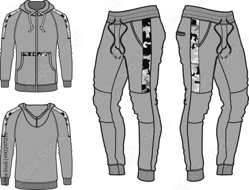 Tracksuit sports item men and women color option with black white fully editable file