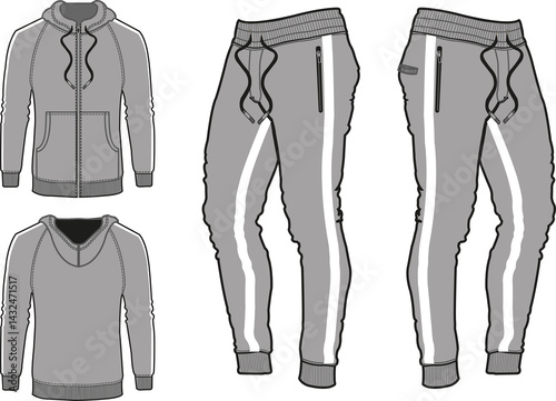 Tracksuit sports item men and women color option with black white fully editable file