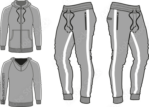 Tracksuit sports item men and women color option with black white fully editable file