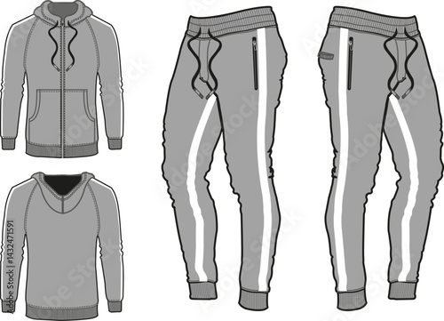 Tracksuit sports item men and women color option with black white fully editable file