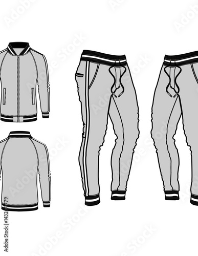 Tracksuit sports item men and women color option with black white fully editable file