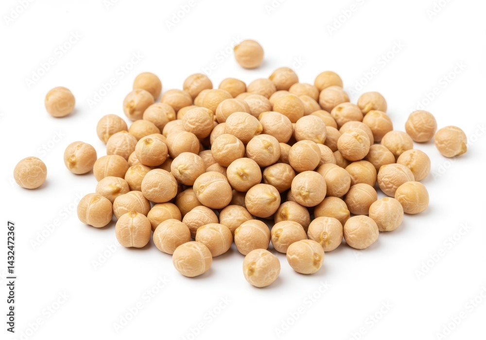 A close up of a pile of chickpeas showcasing their creamy beige color and round shape against a stark white background Simple clean and A close up of a pile of chickpeas showcasing their creamy beige color and round shape against a stark white background Simple clean and