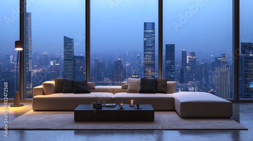 Wallpaper Mural Serene Modern Living Room: Cityscape Twilight View Torontodigital.ca