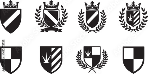 set of heraldic shields, shield, emblem, icon, vector, symbol, heraldic, crest, design, illustration, sign, badge, banner, decoration, arms, frame, insignia, crown, label, element, heraldry, vintage, 