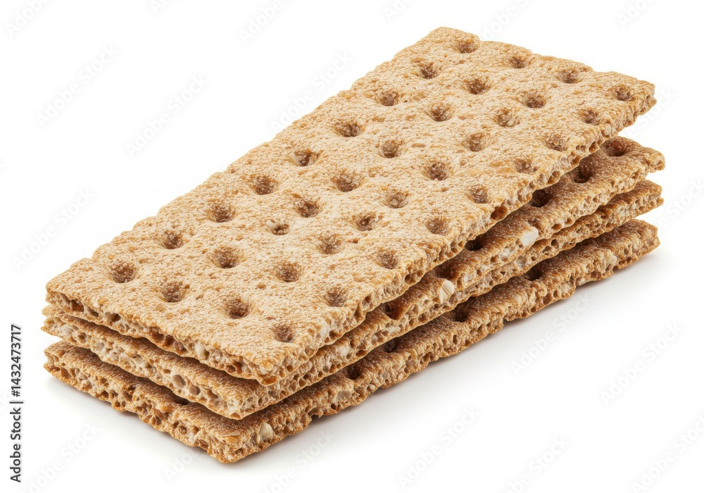 Fototapeta premium A stack of four rectangular crispbread crackers isolated on white background