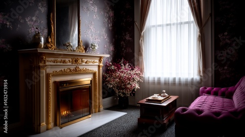 Wallpaper Mural Elegant room with fireplace and window Torontodigital.ca