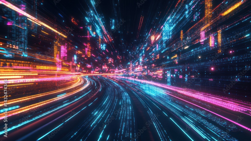 Obraz premium Hypervelocity data stream visualizing an accelerated journey through digital information