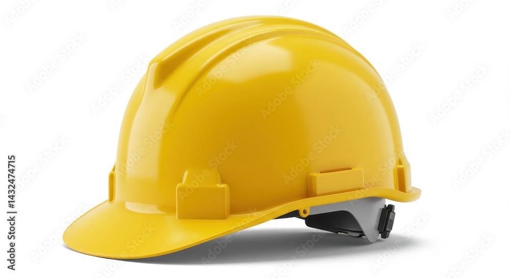 A close up shot of a yellow hard hat on a white background with visible details and smooth lighting effect A close up shot of a yellow hard hat on a white background with visible details and smooth lighting effect