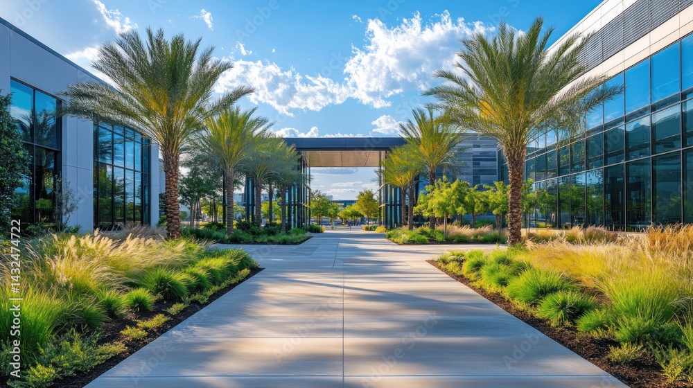 Modern tech campus with minimal landscaping Modern tech campus with minimal landscaping