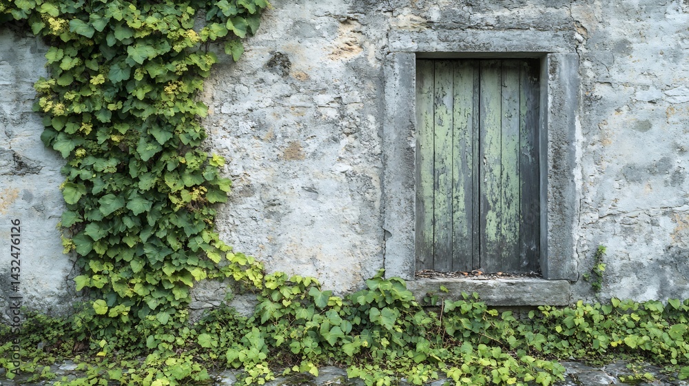 Stone Wall, Weathered Door, and Verdant Ivy: A Rustic Scene Stone Wall, Weathered Door, and Verdant Ivy: A Rustic Scene