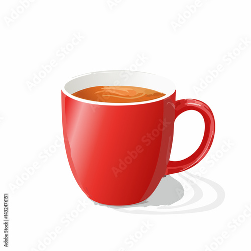 Red mug with hot tea semi flat color vector object. Full realistic item on white.