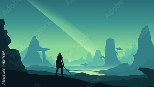 Star war Day Dune Scifi Character landscape illustration Vector cover art	
