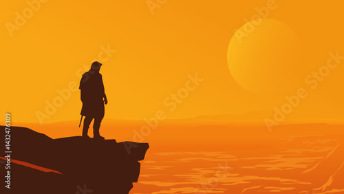 Star war Day Dune Scifi Character landscape illustration Vector cover art	
