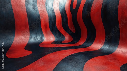 Abstract Red and Black Wavy Stripes with Textured Surface and Dr