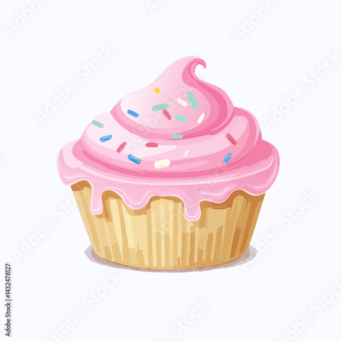 Pink icing and sprinkles on white background