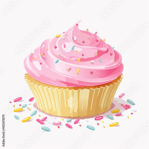 Pink icing and sprinkles on white background