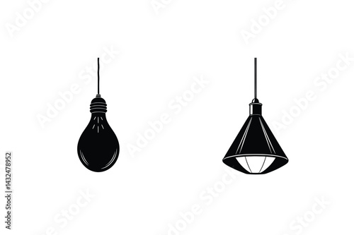 Two Different Hanging Lamps Minimalist Vector Illustration Black And White Design
